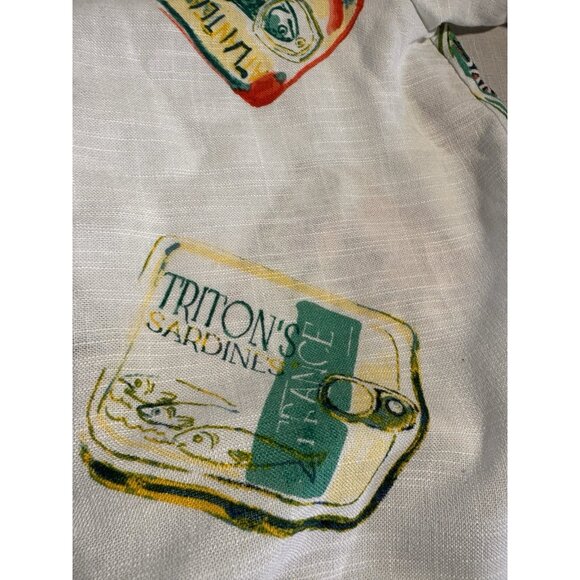 Jane + Delancey Sardine Print Shirt Women’s L Linen Blend Button Up - Picture 4 of 10